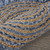 6' Beige And Blue Abstract Geometric Hand Woven Round Rug Cotton