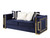 80" Blue And Gold Velvet Loveseat and Toss Pillows
