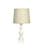 Distressed White Table Lamp with Patterned Tan Linen Shade
