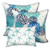 Set Of Three 19" X 19" Blue And White Zippered Floral Throw Indoor Outdoor Pillow Cover