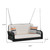 49" Black Woven Rattan Outdoor Hanging Swing Chair with White Cushions