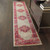 8' Ivory And Fuchsia Oriental Distressed Runner Rug