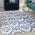 4' X 6' Ivory And Blue Damask Distressed Area Rug