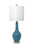 Set Of Two 34" Light Blue And Silver Glass Table Lamps With White Drum Shade
