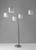 Five Light Floor Lamp Brushed Steel Arc Arms and Petite White Drum Shades