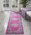 8' Fuchsia And Blue Oriental Distressed Runner Rug