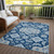 10' X 14' Navy Blue Gray And Ivory Medallion Washable Indoor Outdoor Area Rug