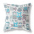28" X 28" Beige And Blue Broadcloth Floral Throw Pillow