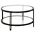 32" Black Glass Round Coffee Table With Shelf
