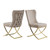 Set Of Two Tufted Beige and Gold Upholstered Microfiber Dining Chairs