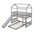 Gray Playhouse Frame Full Over Full Perpendicular Bunk Bed with Slide
