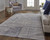 5' X 8' Taupe Tan And Blue Abstract Power Loom Distressed Stain Resistant Area Rug