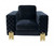 45" Black Velvet And Gold Solid Color Arm Chair