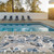 8™ Round Blue Gray Jacobean Floral Indoor Outdoor Area Rug