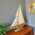 46" Brown Solid Wood Hand Painted Boat