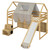 Natural Four Poster Wood Twin Loft Bed With Slide And Shelve