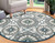 3' Gray And Slate Gray Wool Medallion Hand Tufted Round Rug
