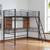 Black And Natural Slat Wood And Metal Twin Loft Bed With Desk And Shelve