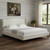Cream Linen Upholstered King Bed Frame With Nailhead Trim