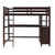 Espresso Slat Solid Wood Twin Loft Bed with Desk and Shelves