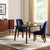 Set of Two Tufted Navy Blue and Espresso Upholstered Velvet Dining Side Chairs