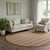 8' Blush And Green Striped Washable Round Rug With UV Protection