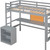 Gray Four Poster Wood Twin Loft Bed With Desk And Shelve