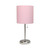 20" Silver Metal USB Table Lamp LED With Light Pink Drum Shade