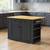 48" Black Wood Barn Door Rolling Kitchen Island With Storage With USB
