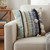 18" Blue And Tan Striped Cotton Throw Pillow with Tassels