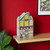 12" Gold Green And Red Iron House Tabletop Sculpture