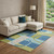8' X 10' Denim Blue Green And Ivory Geometric Washable Area Rug With UV Protection