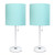Set of Two 20" White Metal Table Lamp With Aqua Drum Shade