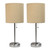 Set of Two 20" Silver Metal Table Lamp With Tan Drum Shade