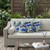 Set of Three Indigo Blue And Dark Green Butterfly Floral Indoor Outdoor Throw Pillow