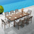 Nine Piece Brown Metal Dining Set with Eight Chairs