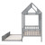 Gray Wood Twin House Bed With Trundle
