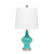 23" Teal Blue And Silver Glass And Metal Novelty Table Lamp With White Drum Shade