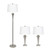 62" Nickel Metal Floor Lamp Floor and Table Lamp Set With White Fabric Empire Shade