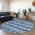 8' Blue Beige And Ivory Moroccan Washable Round Rug With UV Protection