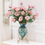 Colo Glass Floor Flower Vase  Bunch  Heads Artificial Fake Silk Rose Home Decor