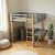 Gray Four Poster Wood Twin Loft Bed With Desk And Drawer And Shelve