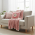 Cozy  Flannel Throw Blanket with Pillow Covers Ribbed PomPomsBlush Bloom Design