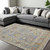 12' X 15' Blue Taupe And Gray Wool Floral Hand Knotted Area Rug With Fringe