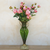 Colo Glass Flower Vase with  Bunch  Heads Artificial Fake Silk Rose Home Decor