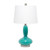 23" Teal Blue And Silver Glass And Metal Novelty Table Lamp With White Drum Shade