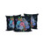 Set of Three Black Blue And Purple Floral Indoor Outdoor Throw Pillow