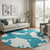 8' Teal And Ivory Abstract Washable Round Rug With UV Protection