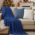 Cozy Royal Knit Throw Blanket with Decorative Pillow Covers Textu Cream Ribbed PomPom Design