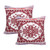 Set of Two 20" Red And White Geometric Cotton Blend Throw Pillows